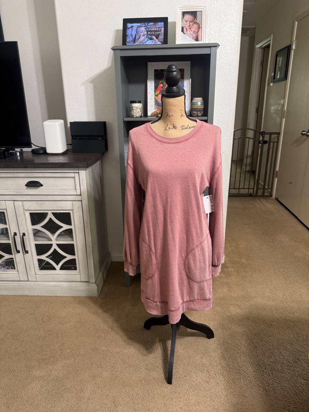 Nine West Dusty Rose Long Sleeve Crewneck Top size M